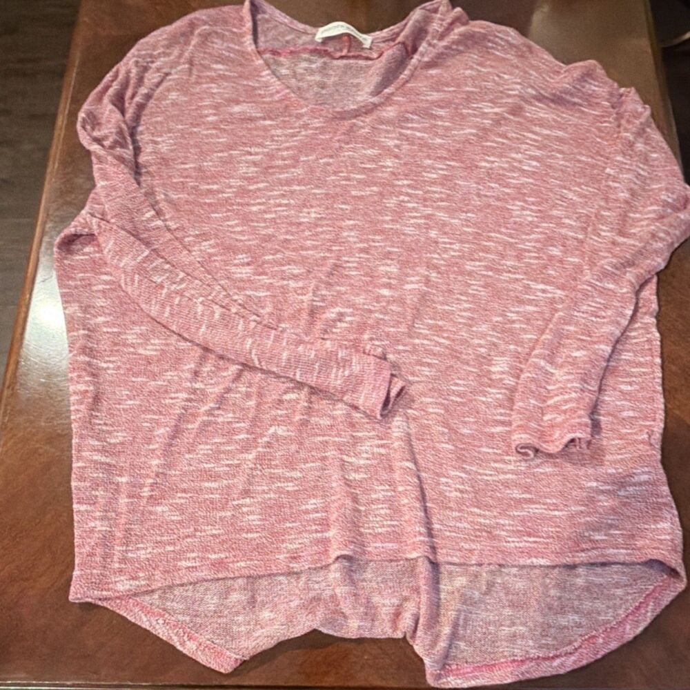 pants store Women's Pink Heathered Knit Pullover Sweater L Long Sleeve High-Low